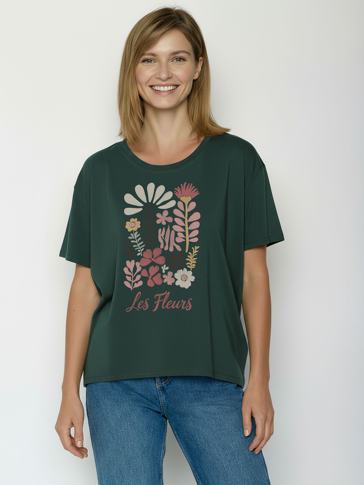 Petrol Green: Lässiges T-Shirt aus Bio-Baumwoll-Mix für Damen [26479]