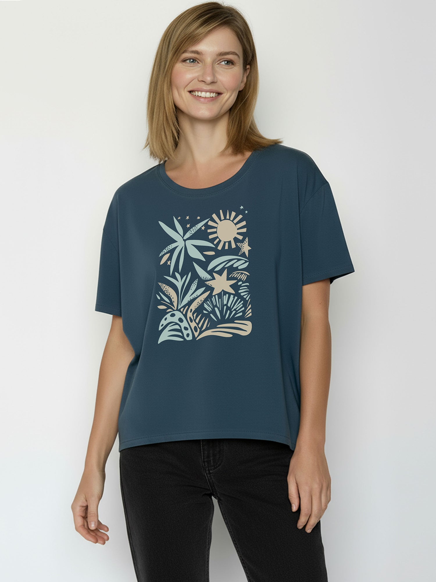 Ash Blue: Lässiges T-Shirt aus Bio-Baumwoll-Mix für Damen [26520]