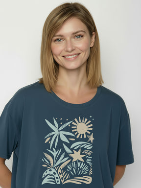 Ash Blue: Lässiges T-Shirt aus Bio-Baumwoll-Mix für Damen [26521]