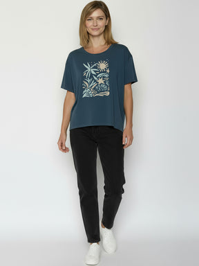 Ash Blue: Lässiges T-Shirt aus Bio-Baumwoll-Mix für Damen [26522]