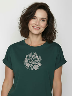 Petrol Green: Sportliches T-Shirt aus Bio-Baumwolle mit Rollup Sleeve für Damen [26567]