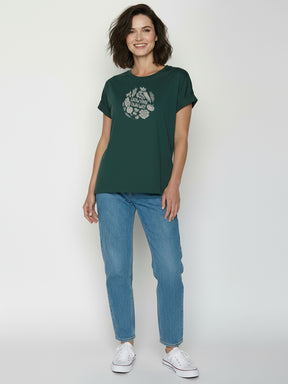 Petrol Green: Sportliches T-Shirt aus Bio-Baumwolle mit Rollup Sleeve für Damen [26568]