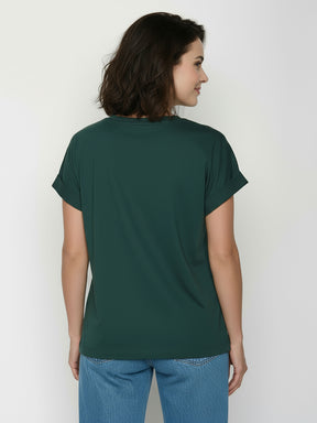 Petrol Green: Sportliches T-Shirt aus Bio-Baumwolle mit Rollup Sleeve für Damen [26569]