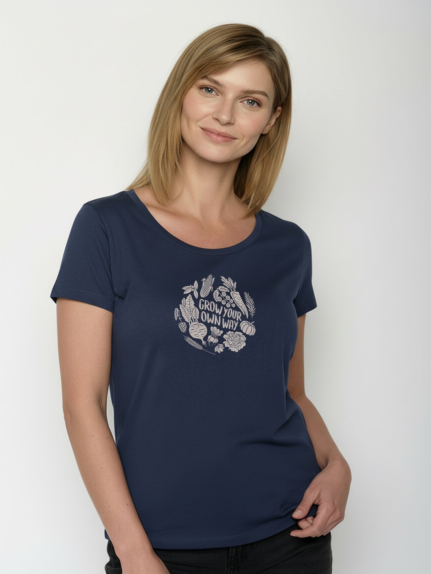 Navy: Sportliches T-Shirt aus Bio-Baumwolle für Damen [26572]