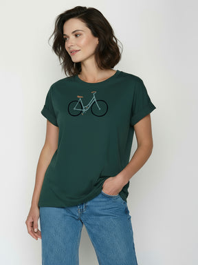 Petrol Green: Sportliches T-Shirt aus Bio-Baumwolle mit Rollup Sleeve für Damen [26643]