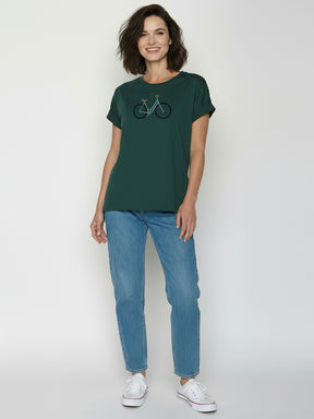 Petrol Green: Sportliches T-Shirt aus Bio-Baumwolle mit Rollup Sleeve für Damen [26645]