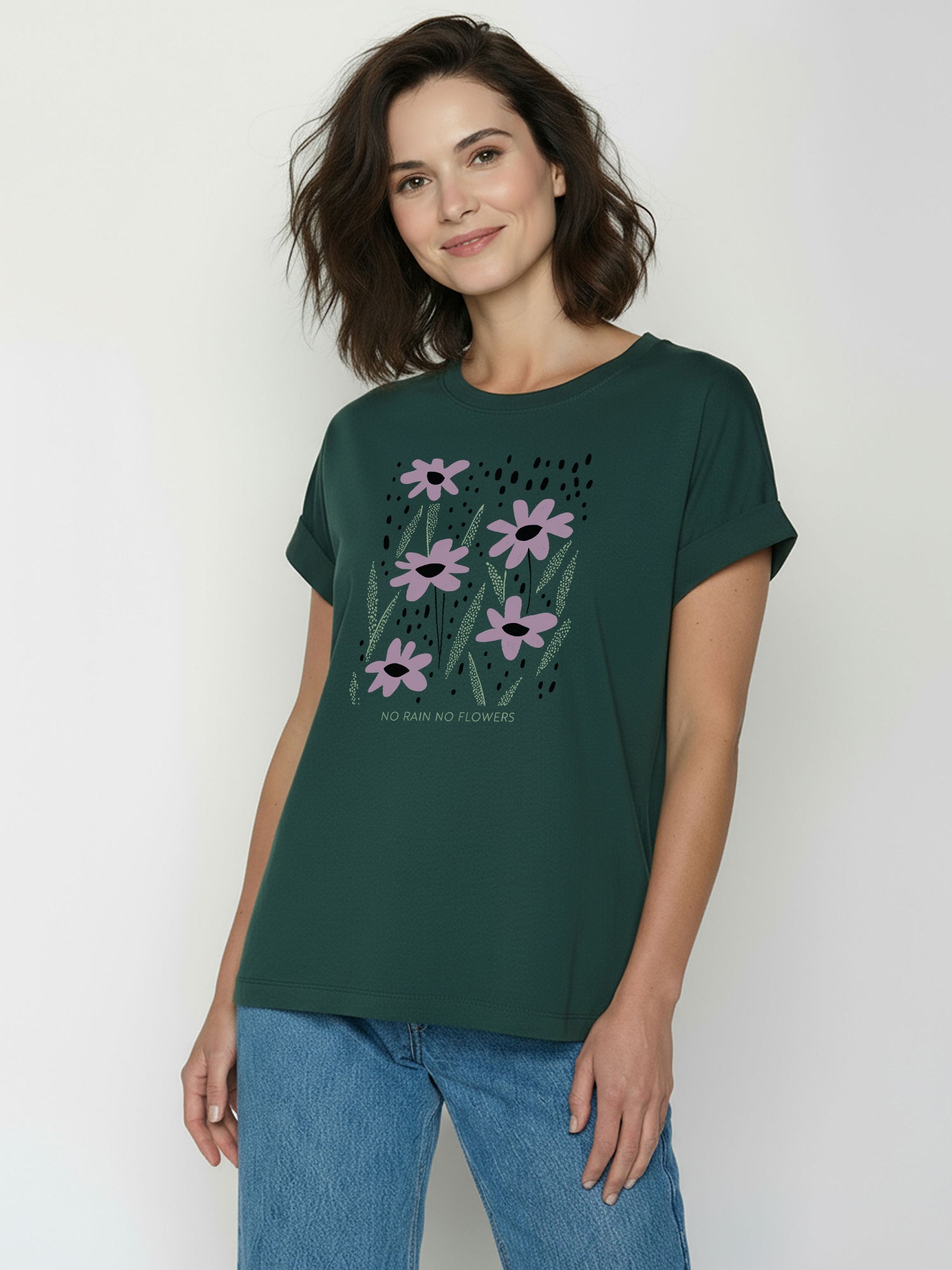 Petrol Green: Sportliches T-Shirt aus Bio-Baumwolle mit Rollup Sleeve für Damen [26825]