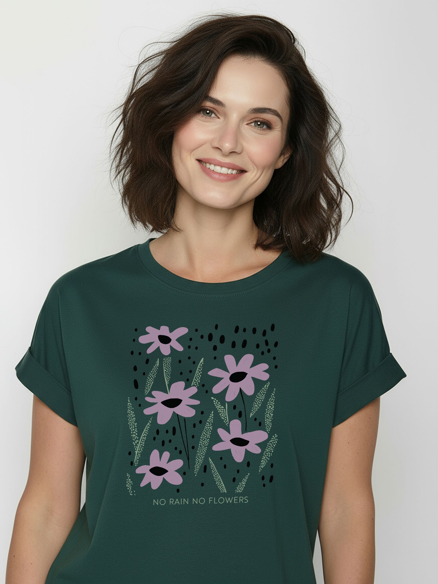 Petrol Green: Sportliches T-Shirt aus Bio-Baumwolle mit Rollup Sleeve für Damen [26826]