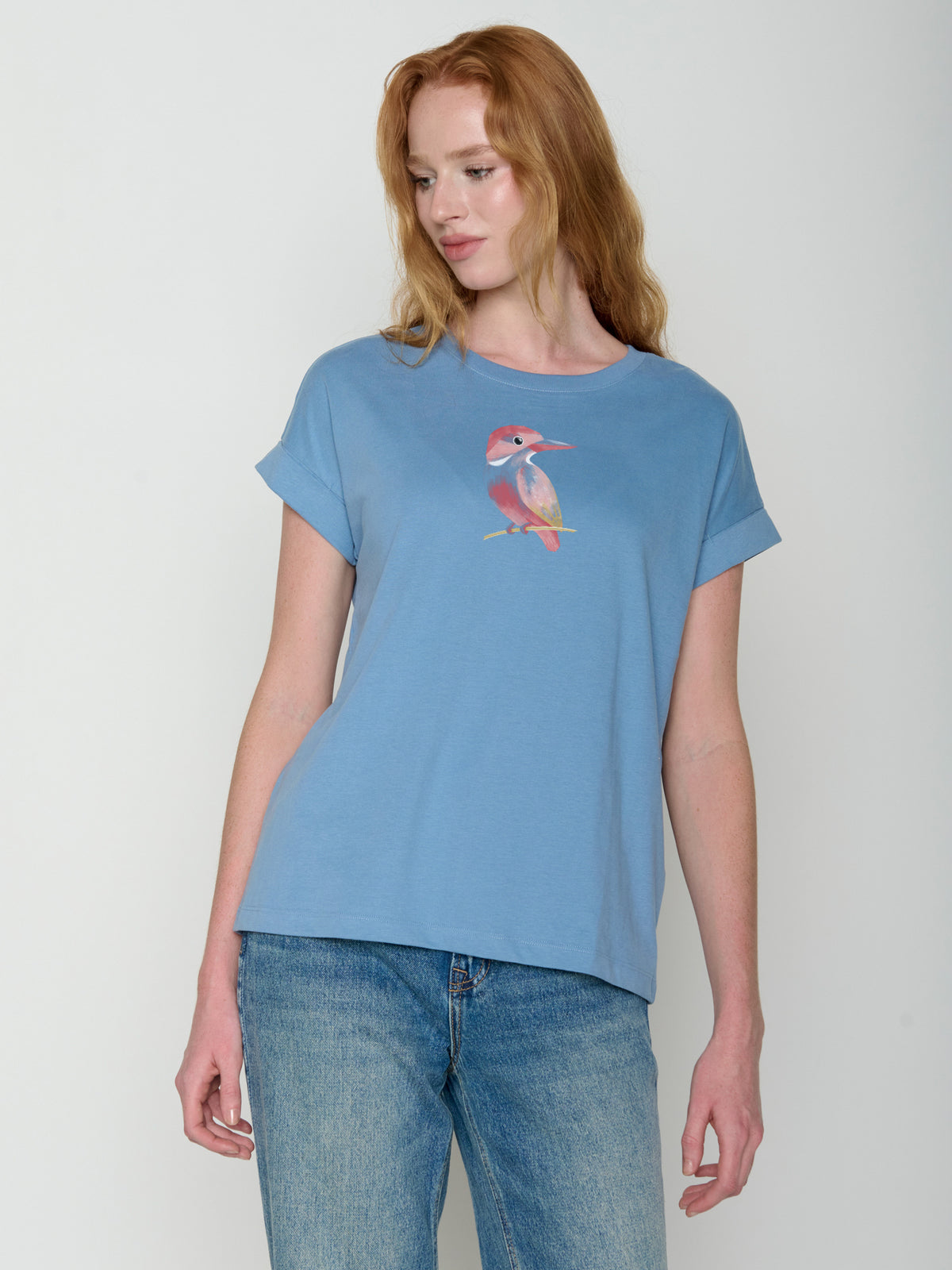 Glacier Blue : Sportliches T-Shirt aus Bio-Baumwolle mit Rollup Sleeve für Damen [27581]