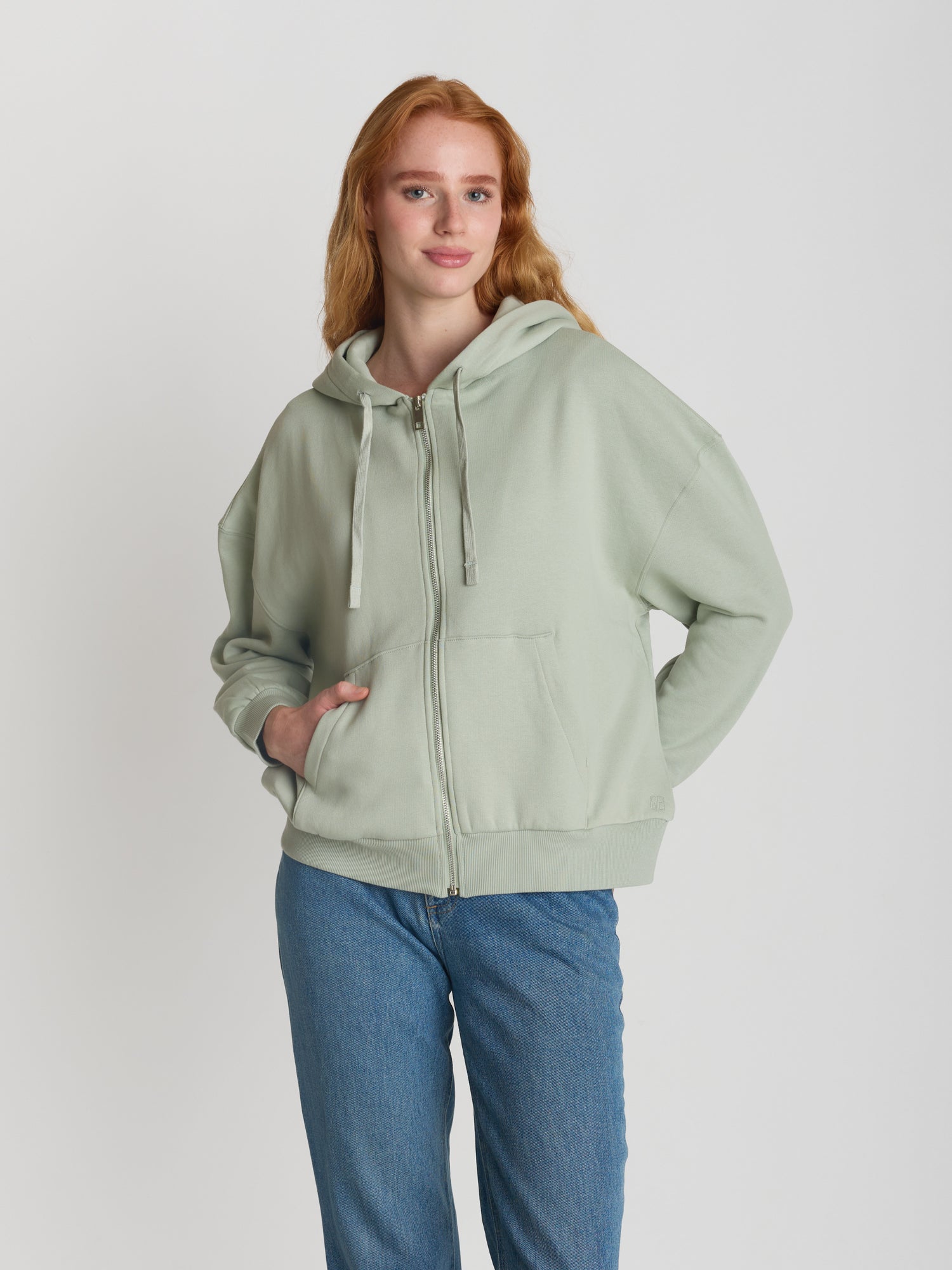 Muted Mint: Lässige Sweatjacke aus Bio-Baumwolle für Damen [27614]
