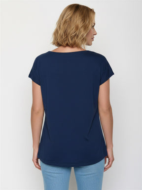 Navy: Lässiges T-Shirt aus Bio-Baumwolle für Damen [27648]