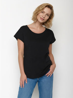 Black: Lässiges T-Shirt aus Bio-Baumwolle für Damen [27690]