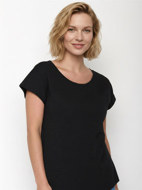 Black: Lässiges T-Shirt aus Bio-Baumwolle für Damen [27691]