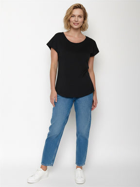 Black: Lässiges T-Shirt aus Bio-Baumwolle für Damen [27692]
