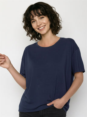 Navy: Lässiges T-Shirt aus Bio-Baumwoll-Mix für Damen [27726]