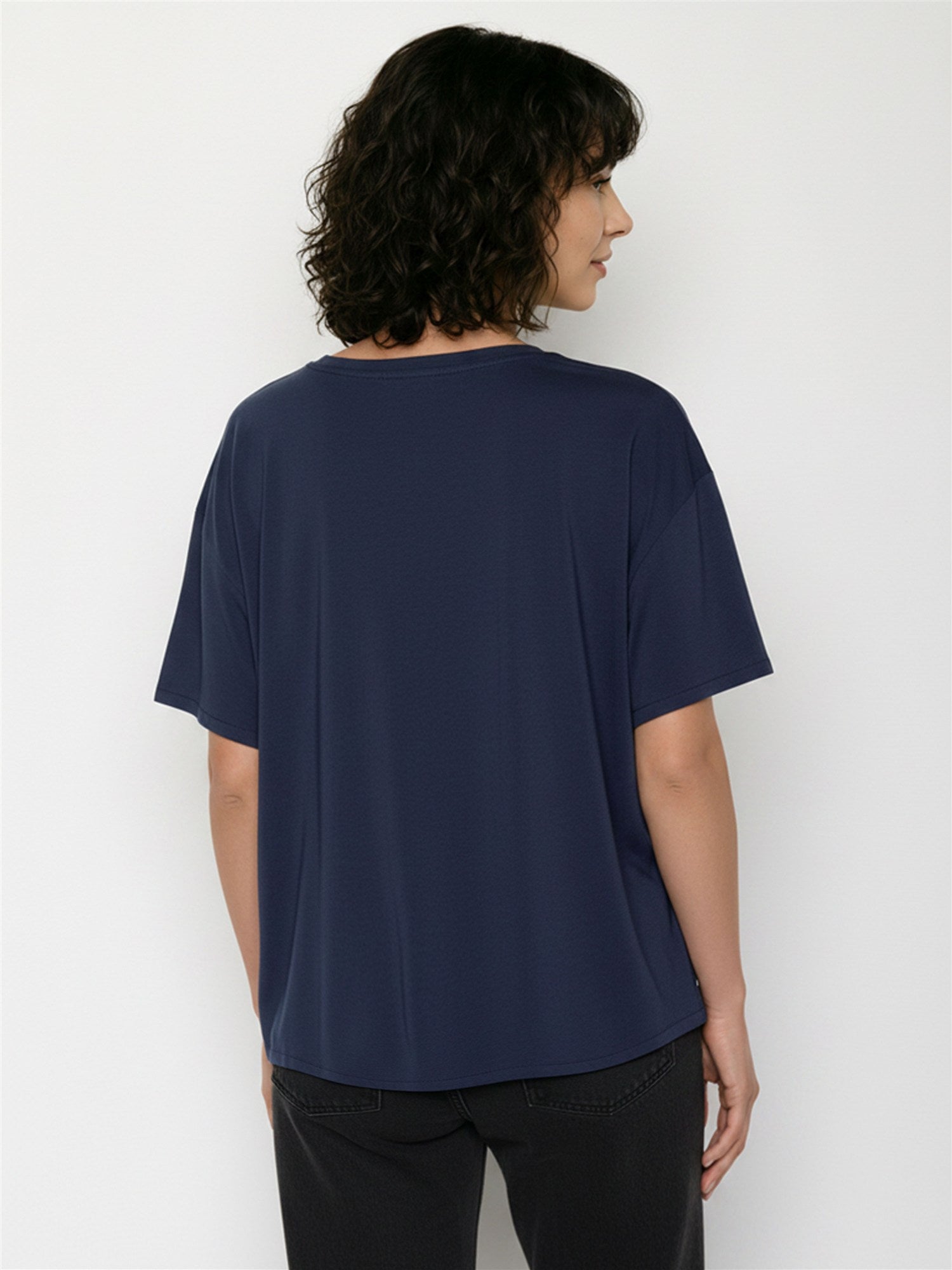 Navy: Lässiges T-Shirt aus Bio-Baumwoll-Mix für Damen [27728]