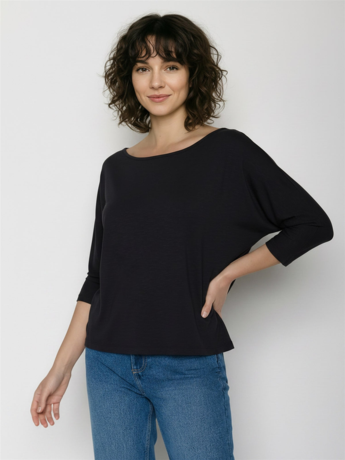 Black: Gemütliches Longsleeve aus Viskose (LENZING™ ECOVERO™) Mix für Damen [27744]