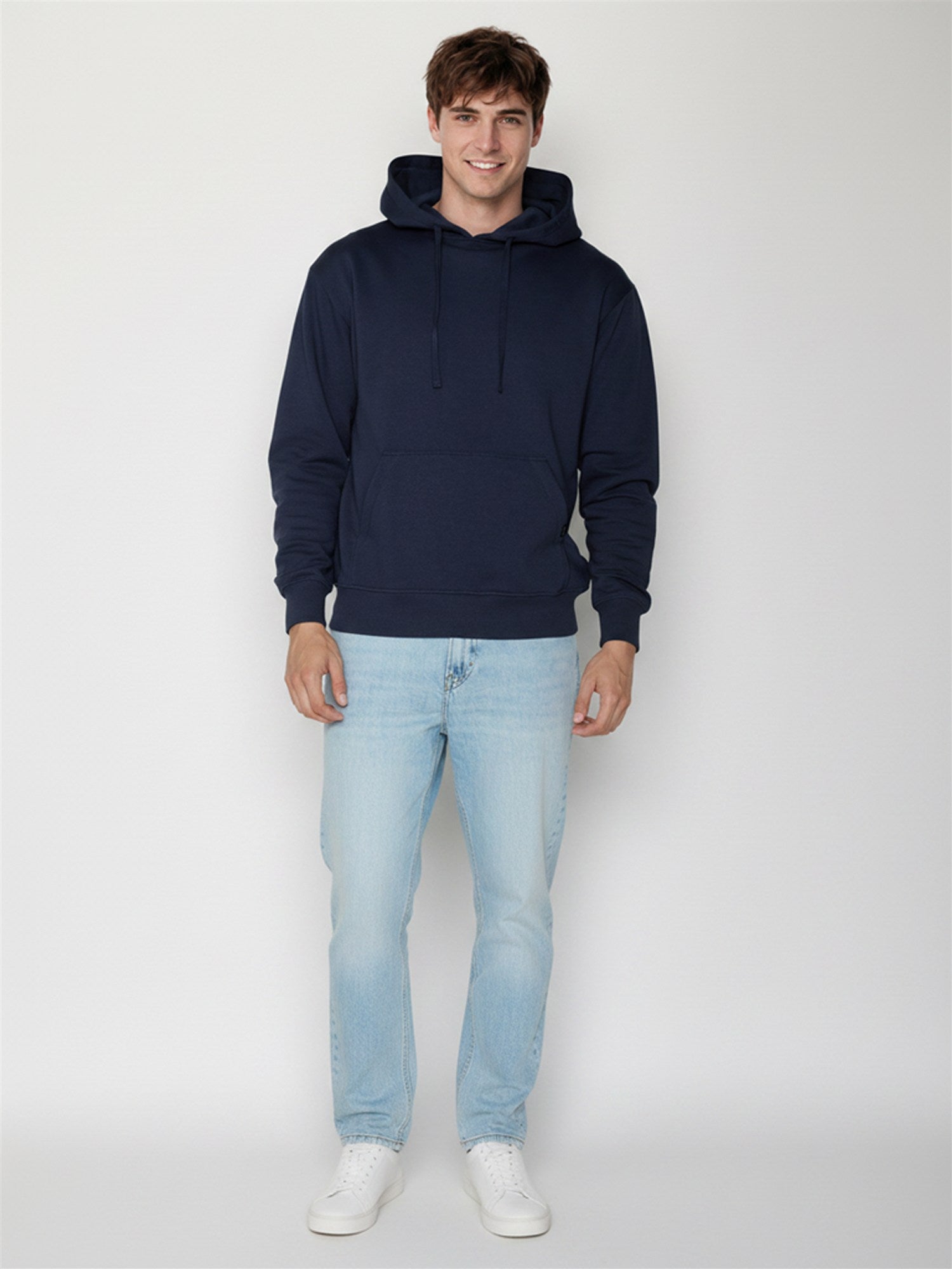 Navy: Gemütlicher Hoodie aus Bio-Baumwolle für Herren [27757]