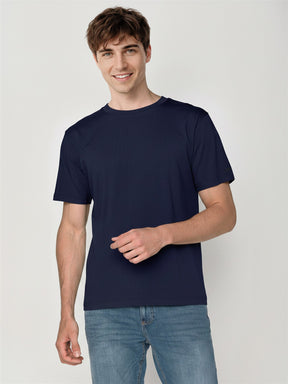 Navy: Lässiges Oversize-T-Shirt aus Bio-Baumwolle für Herren [27761]