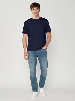 Navy: Lässiges Oversize-T-Shirt aus Bio-Baumwolle für Herren [27763]