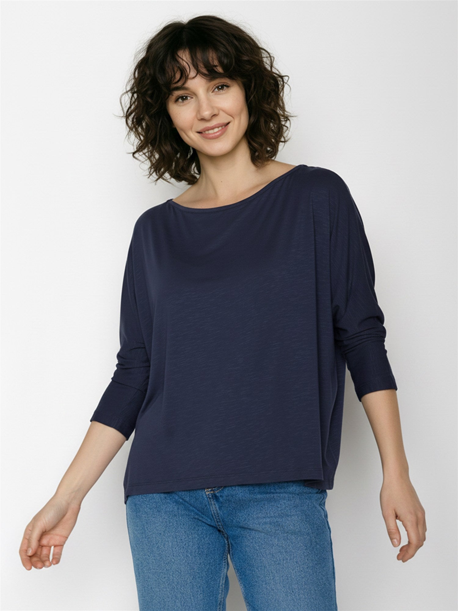 Navy: Gemütliches Longsleeve aus Viskose (LENZING™ ECOVERO™) Mix für Damen [27774]
