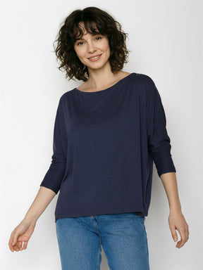 Navy: Gemütliches Longsleeve aus Viskose (LENZING™ ECOVERO™) Mix für Damen [27774]