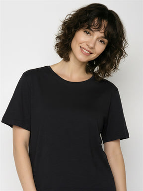 Black: Kastiges T-Shirt aus Bio-Baumwolle für Damen [27780]
