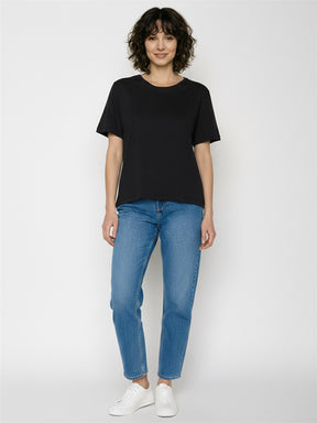 Black: Kastiges T-Shirt aus Bio-Baumwolle für Damen [27781]