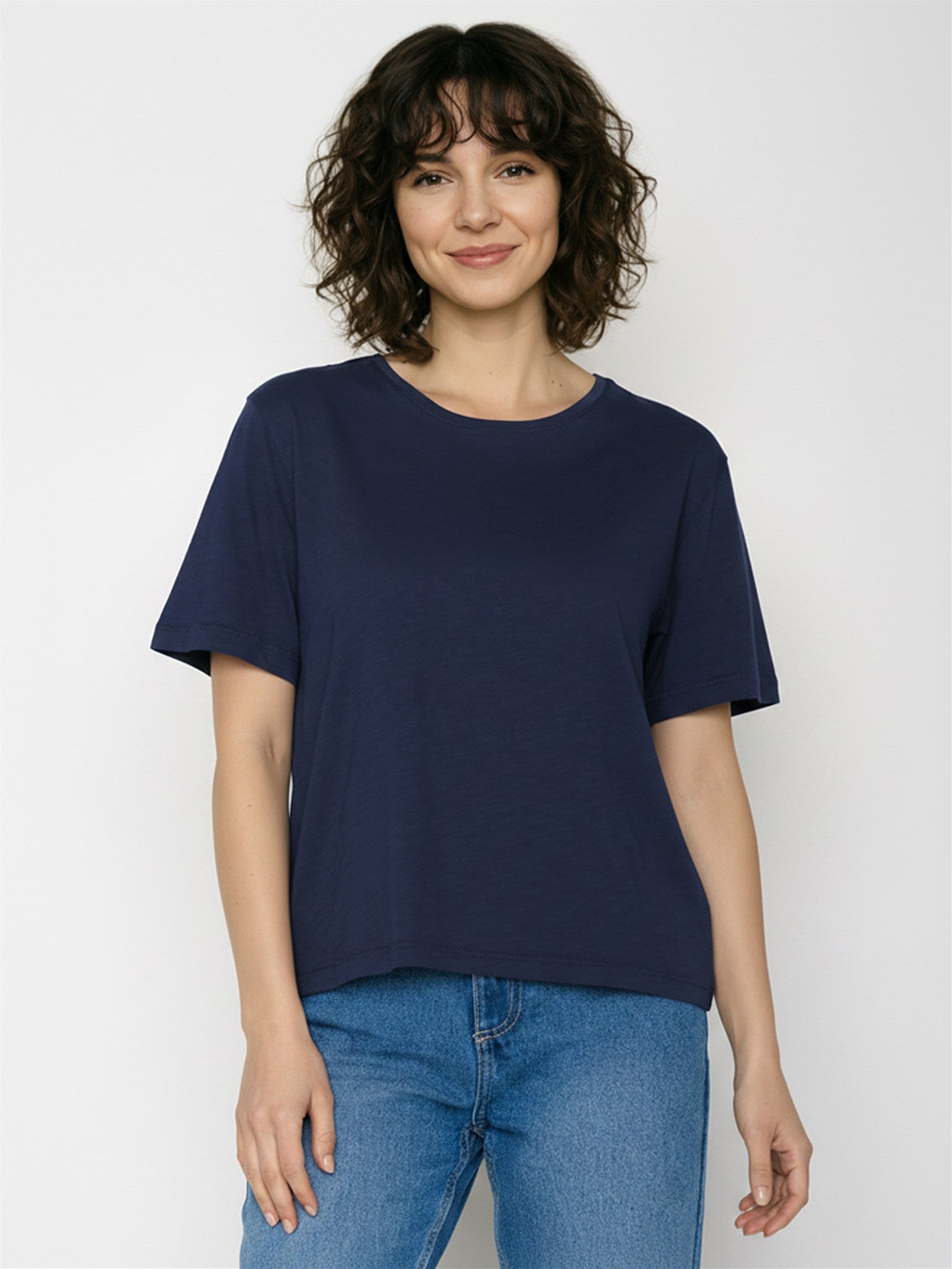 Navy: Kastiges T-Shirt aus Bio-Baumwolle für Damen [27784]