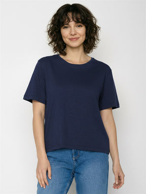 Navy: Kastiges T-Shirt aus Bio-Baumwolle für Damen [27784]