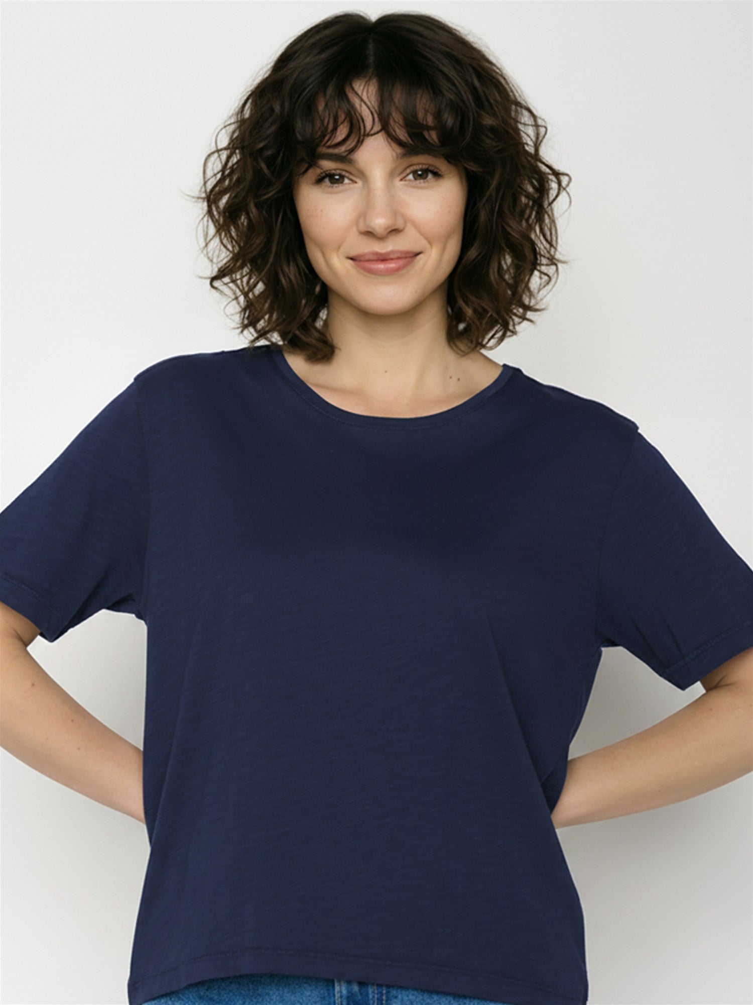 Navy: Kastiges T-Shirt aus Bio-Baumwolle für Damen [27785]