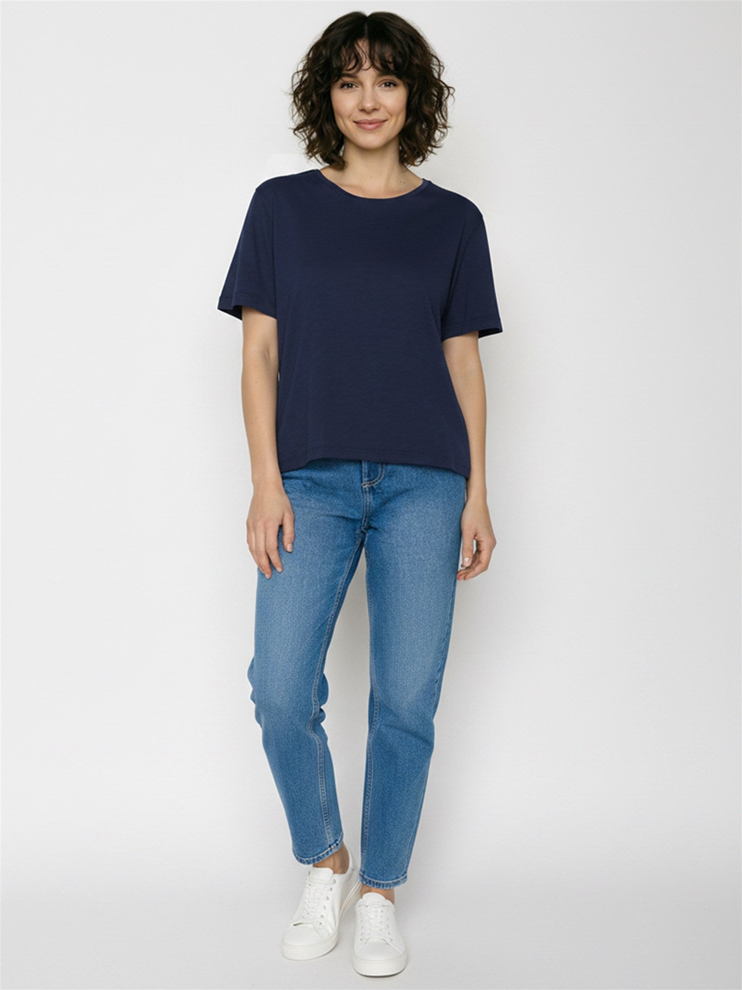 Navy: Kastiges T-Shirt aus Bio-Baumwolle für Damen [27786]