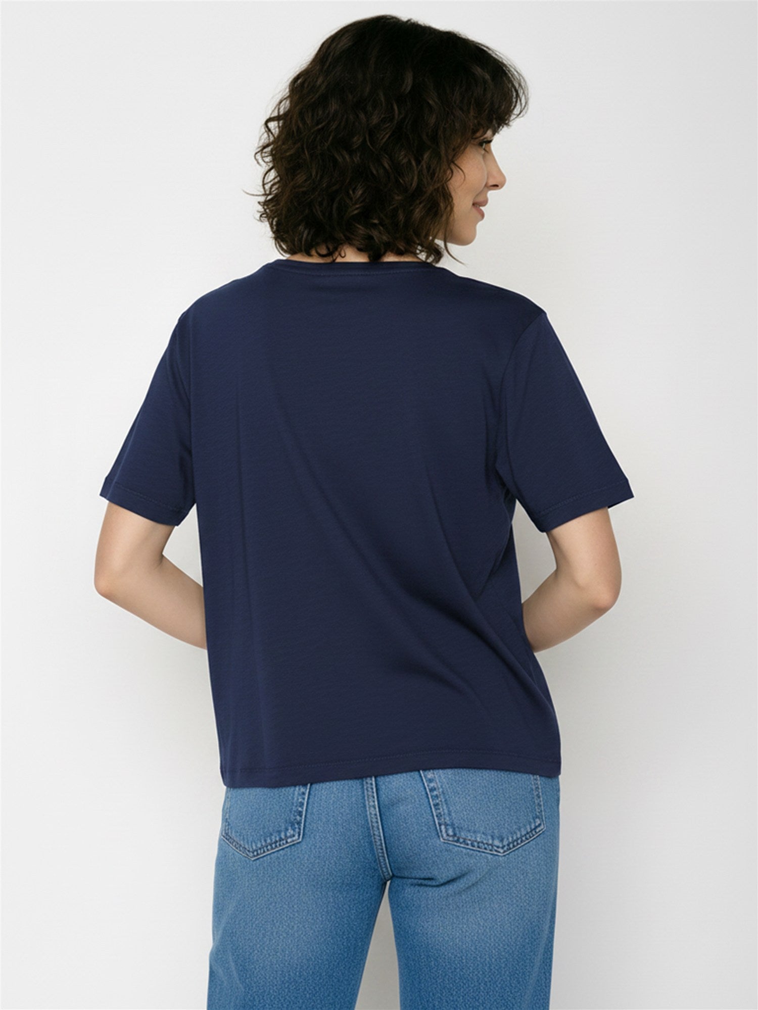 Navy: Kastiges T-Shirt aus Bio-Baumwolle für Damen [27787]