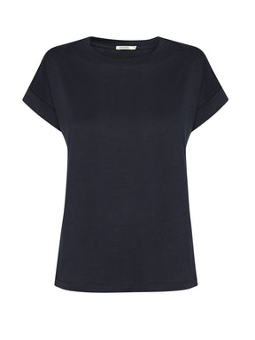 Black: Sportliches T-Shirt aus Bio-Baumwolle mit Rollup Sleeve für Damen [27789]