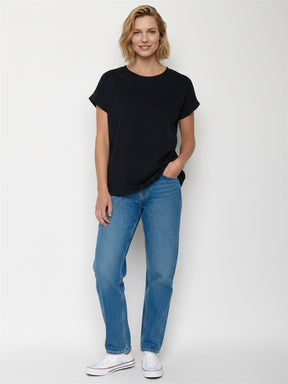 Black: Sportliches T-Shirt aus Bio-Baumwolle mit Rollup Sleeve für Damen [27792]