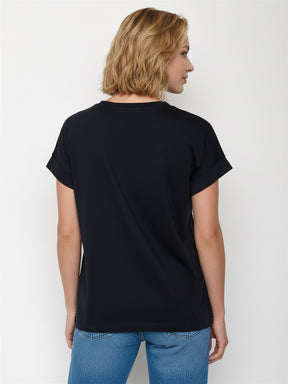Black: Sportliches T-Shirt aus Bio-Baumwolle mit Rollup Sleeve für Damen [27793]