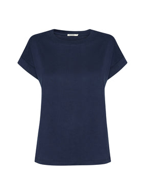 Navy: Sportliches T-Shirt aus Bio-Baumwolle mit Rollup Sleeve für Damen [27794]