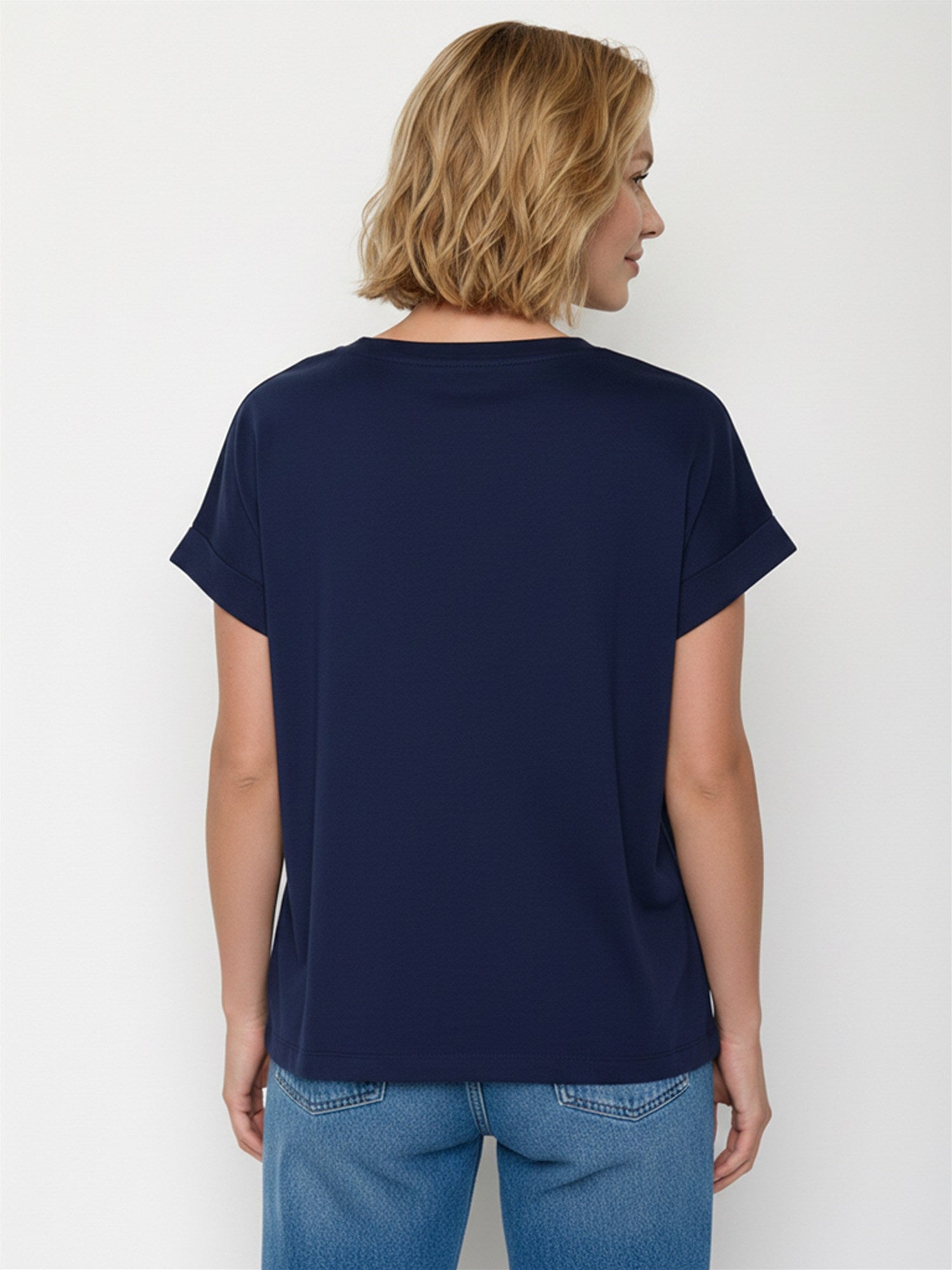 Navy: Sportliches T-Shirt aus Bio-Baumwolle mit Rollup Sleeve für Damen [27797]