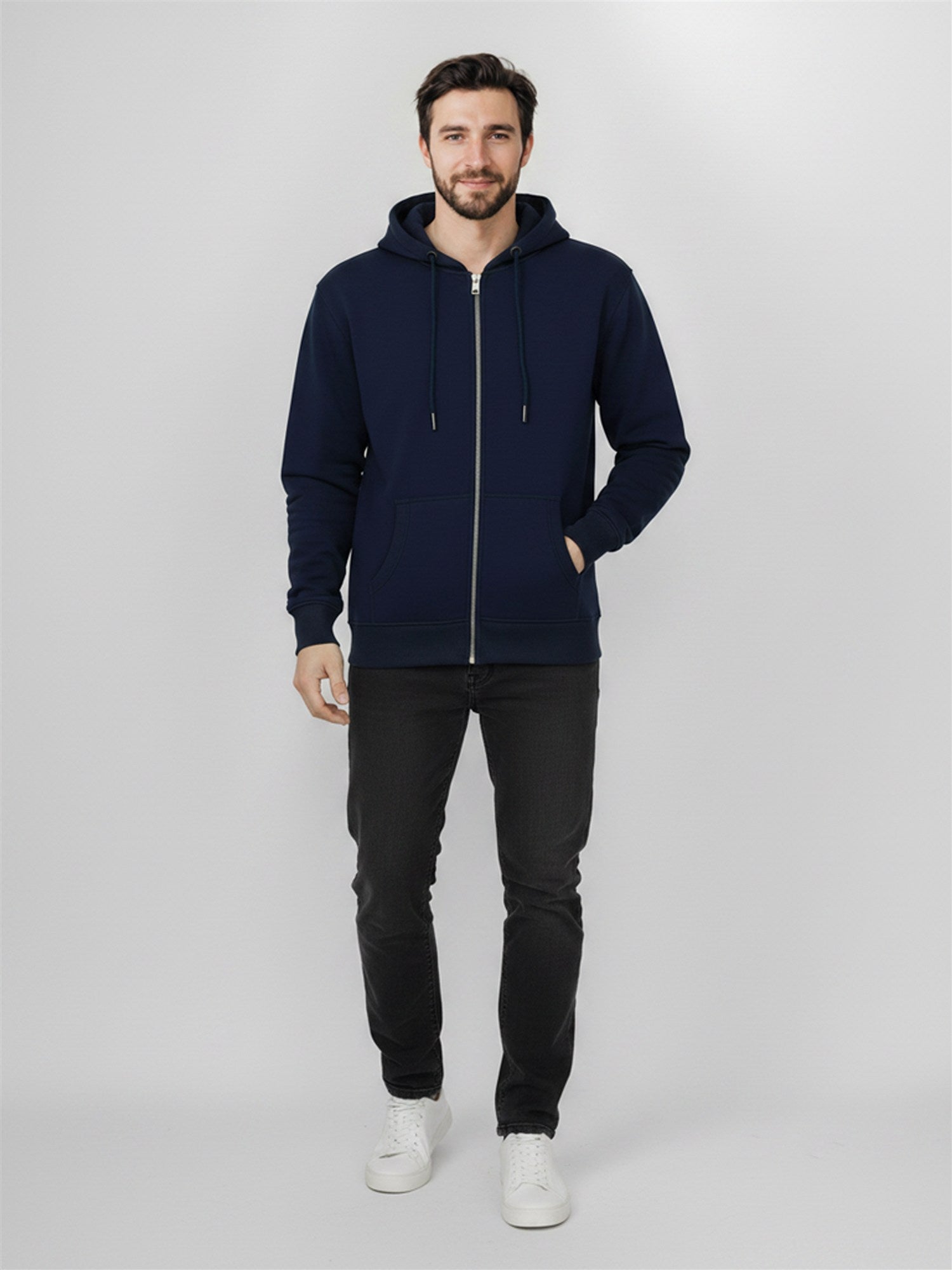 Navy: Lässige Sweatjacke aus Bio-Baumwolle für Herren [27825]