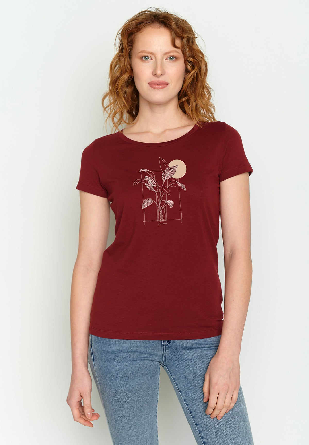 Burgundy: Lässiges T-Shirt aus Bio-Baumwolle für Damen [2982]