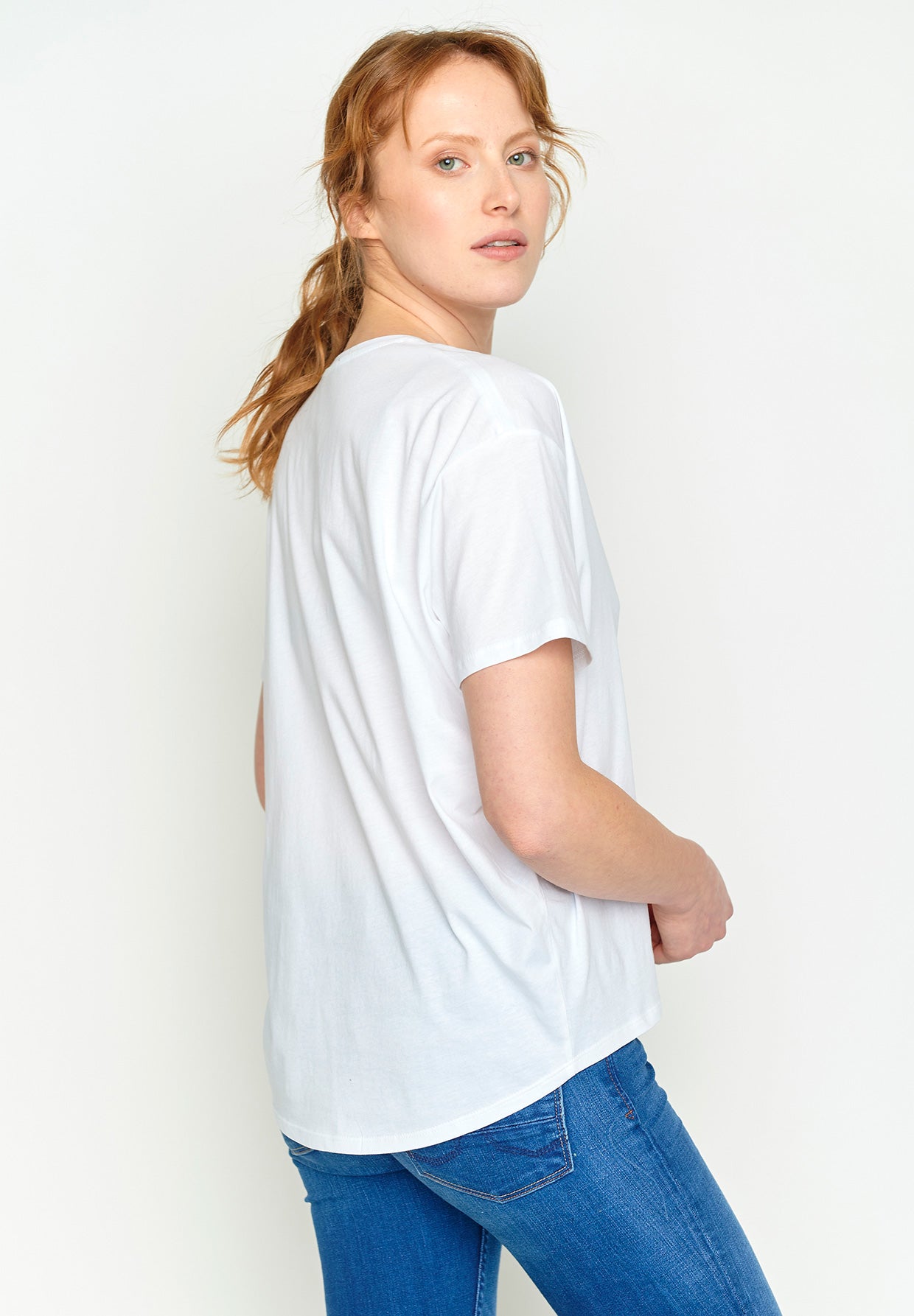 Weiß:  Lässiges T-Shirt aus Bio-Baumwoll Mix für Damen [3038]