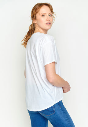 Weiß:  Lässiges T-Shirt aus Bio-Baumwoll Mix für Damen [3038]
