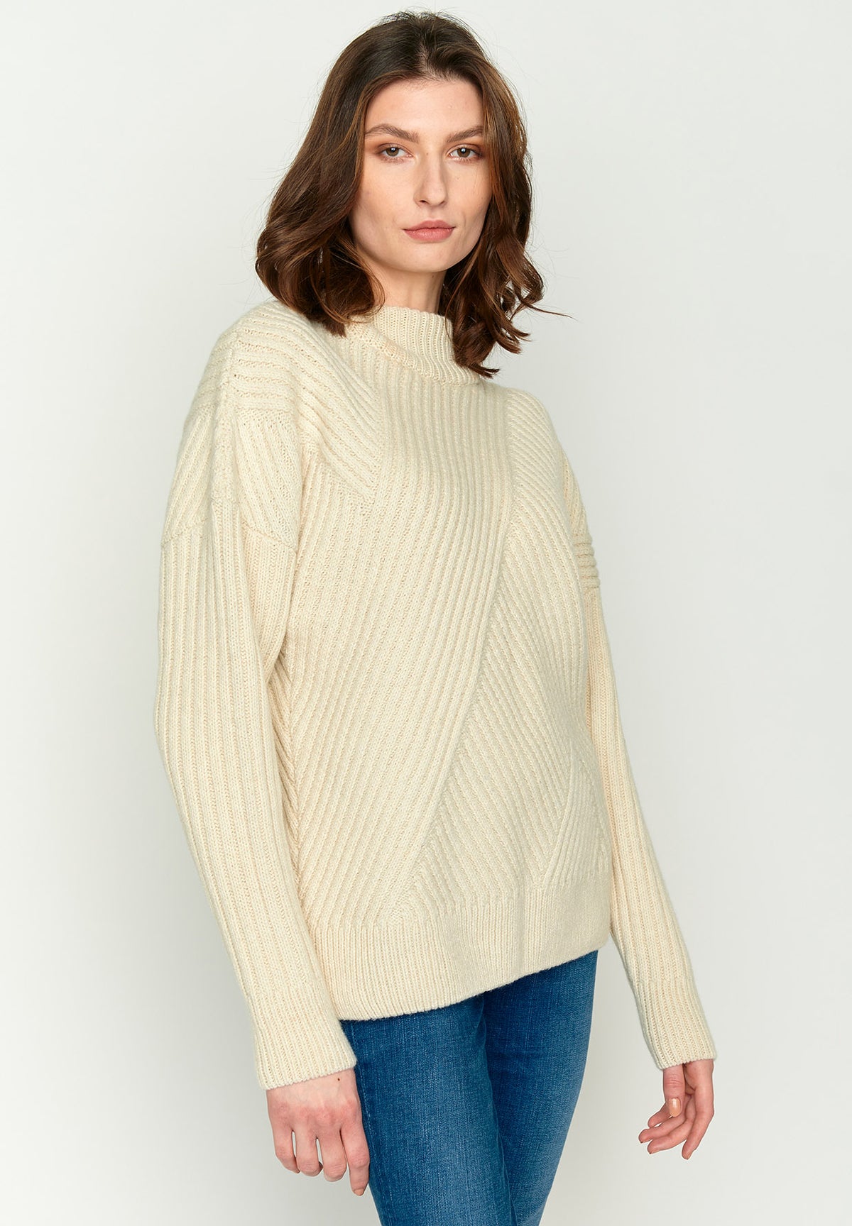 Sand: Gemütlicher Strickpullover aus Woll Mix für Damen [3112]