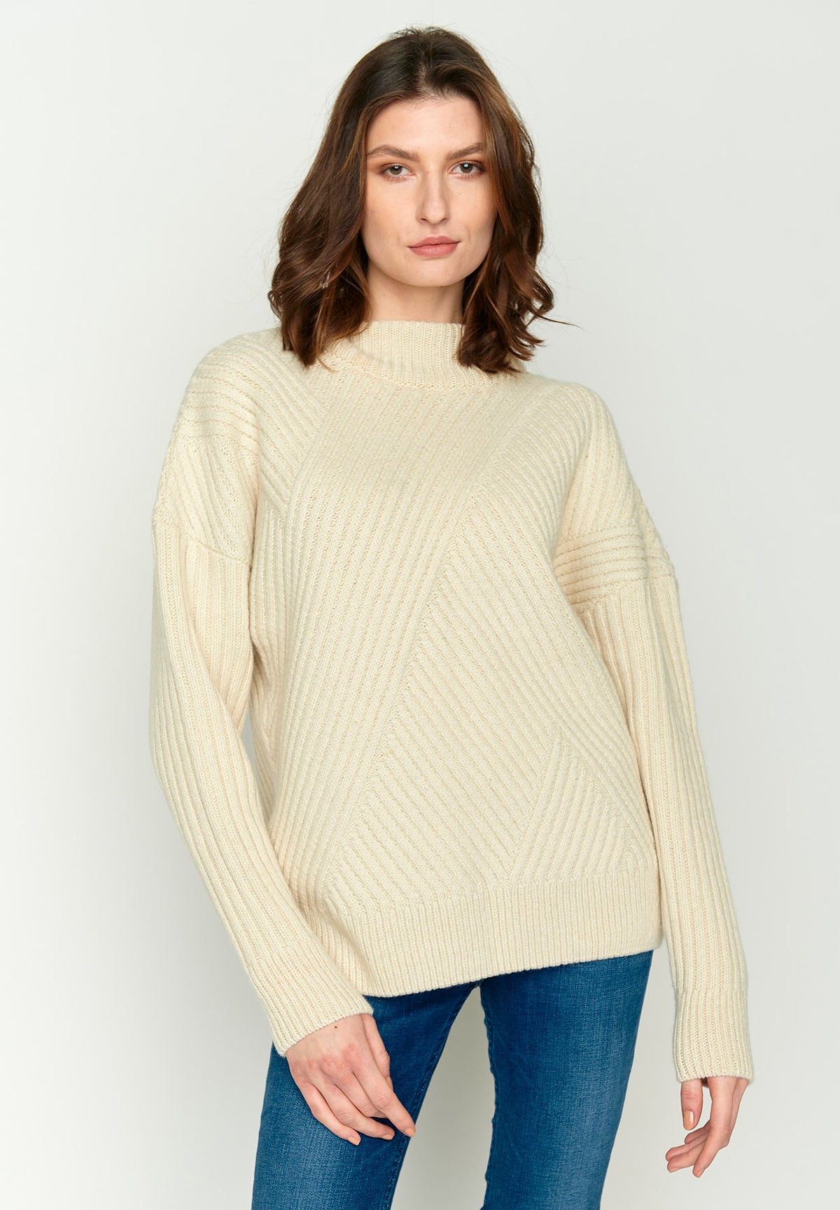 Sand: Gemütlicher Strickpullover aus Woll Mix für Damen [3113]