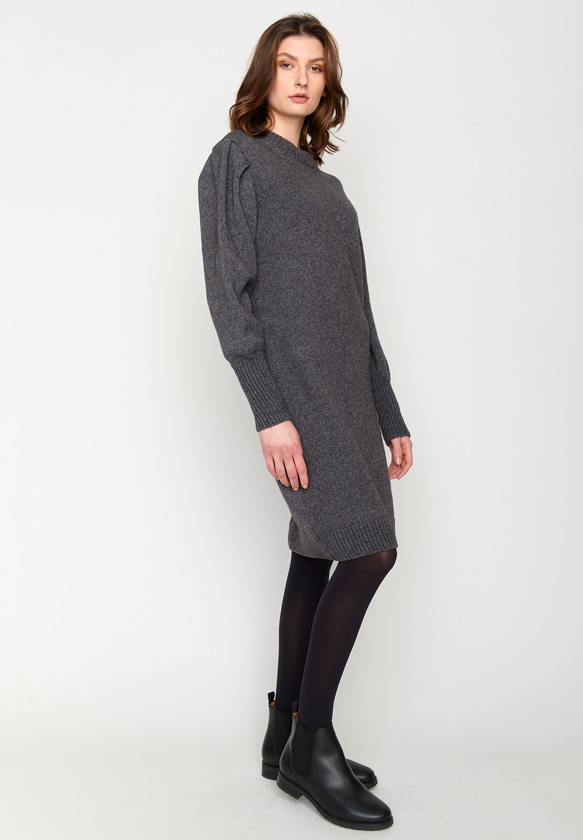 Anthracite: Gemütliches Strickkleid aus Woll Mix für Damen [3119]