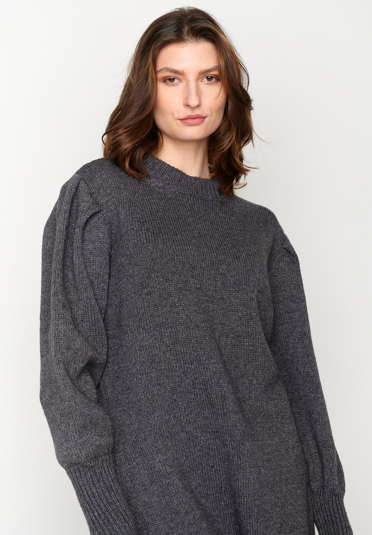 Anthracite: Gemütliches Strickkleid aus Woll Mix für Damen [3121]