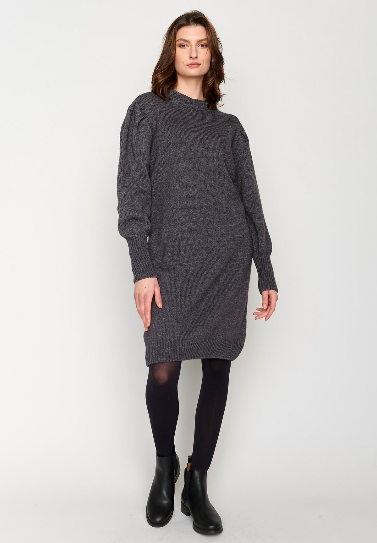 Anthracite: Gemütliches Strickkleid aus Woll Mix für Damen [3123]