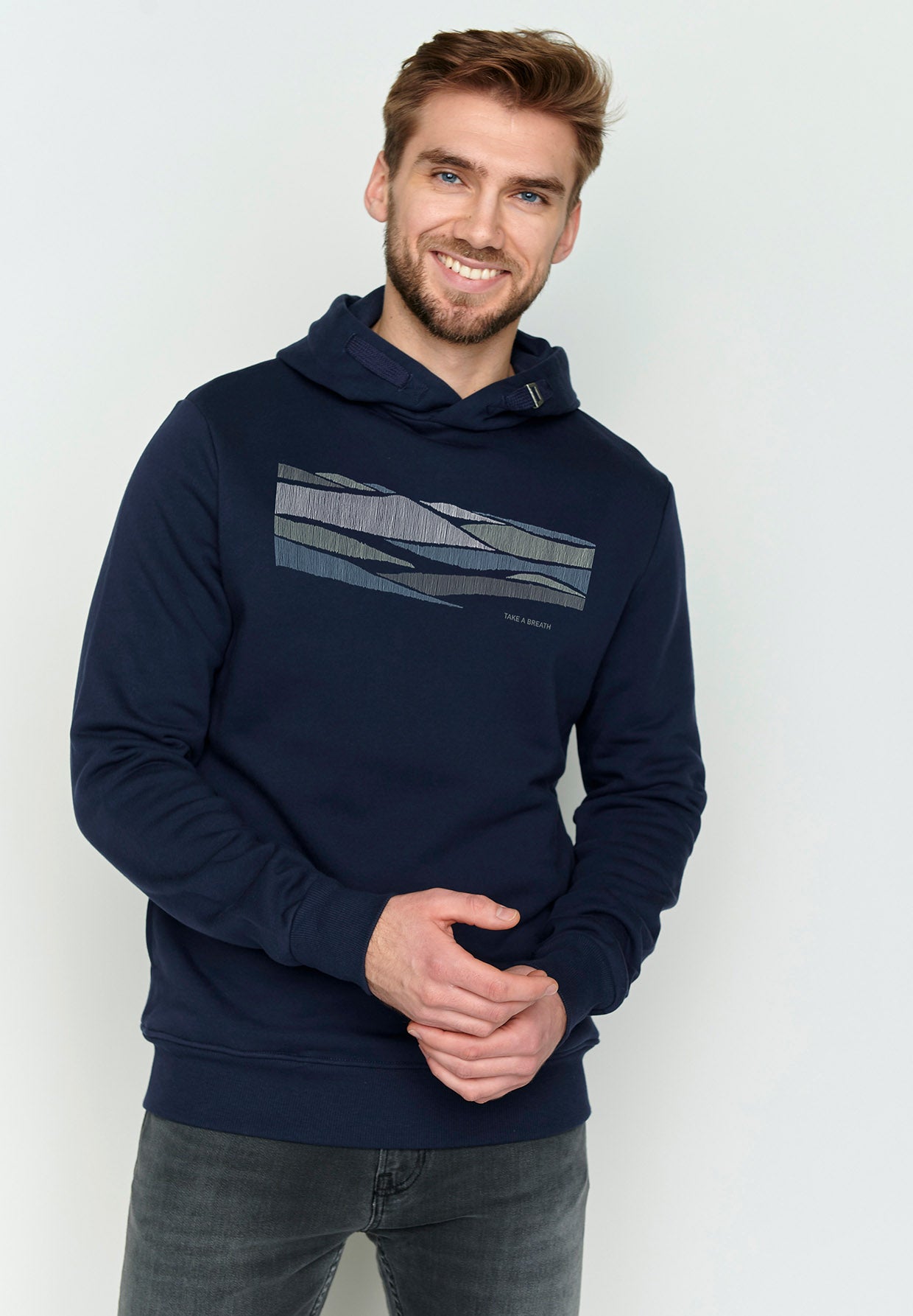 Navy: Kuschliger Hoodie aus Bio-Baumwolle für Herren [3824]