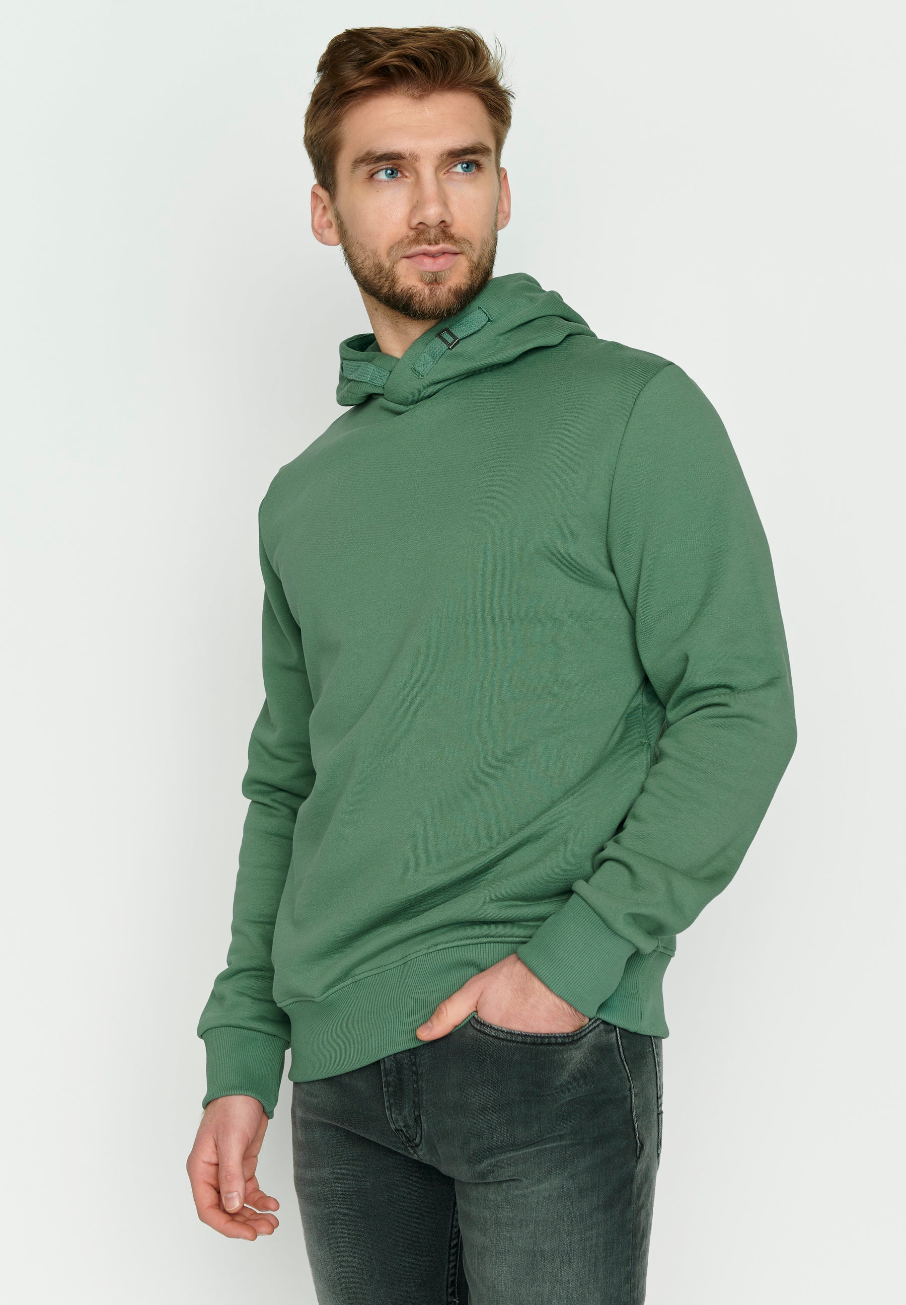 Smoke Green: Kuschliger Hoodie aus Bio-Baumwolle für Herren [4120]