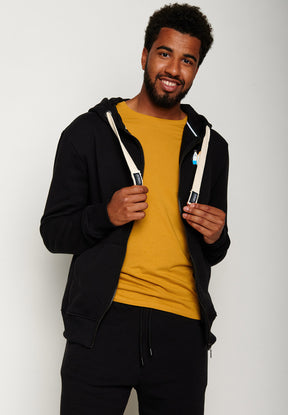 Black: Entspannte Zipjacke aus Bio-Baumwolle für Herren [4342]